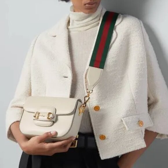 NWOT $3550 Gucci Cream Leather Horsebit 1955 Crossbody Shoulder Handbag 2 Straps - Picture 2 of 14